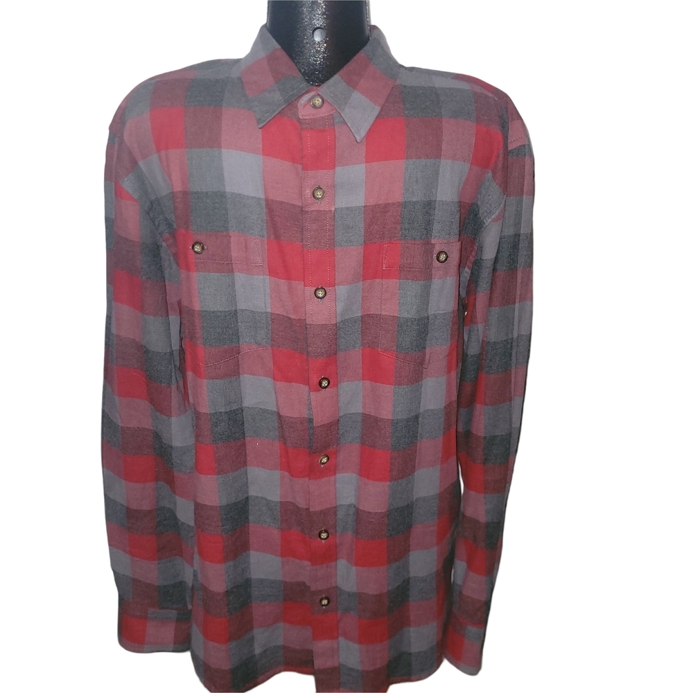 Wind River Men's Red and Gray Plaid Button-up Modern Fit Shirt Size XL